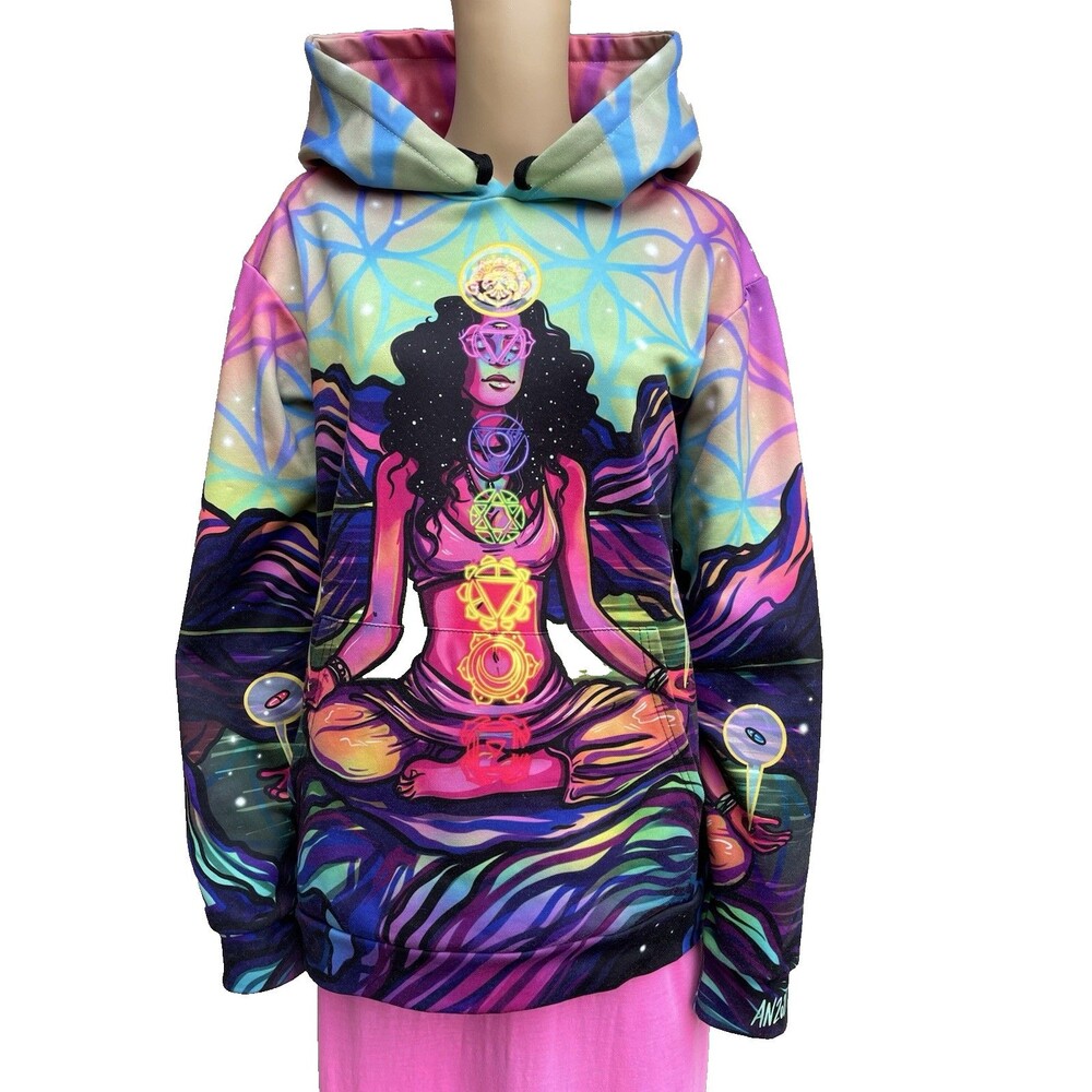 S Meditating Woman Psychedelic Hoodie Unisex EDM Rave Clothing Catch A Fire Arts